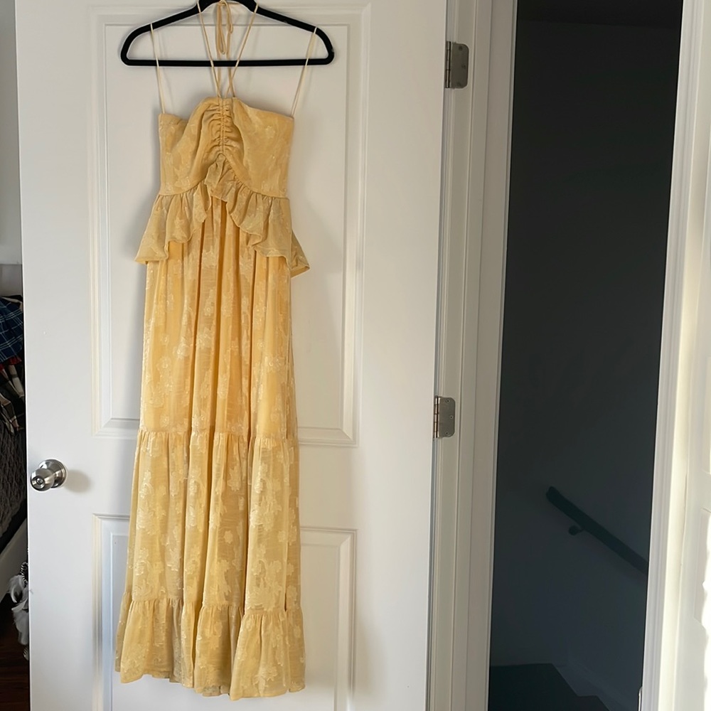 Yellow Floral Strapless - Halter Maxi Dress
